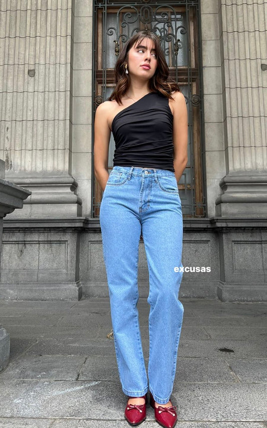 PANTALÓN BAGGY CINTURA CELESTE | EXCUSAS