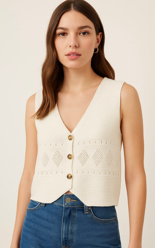 CHALECO TEJIDO HUESO | LOS MÁS BARATOS