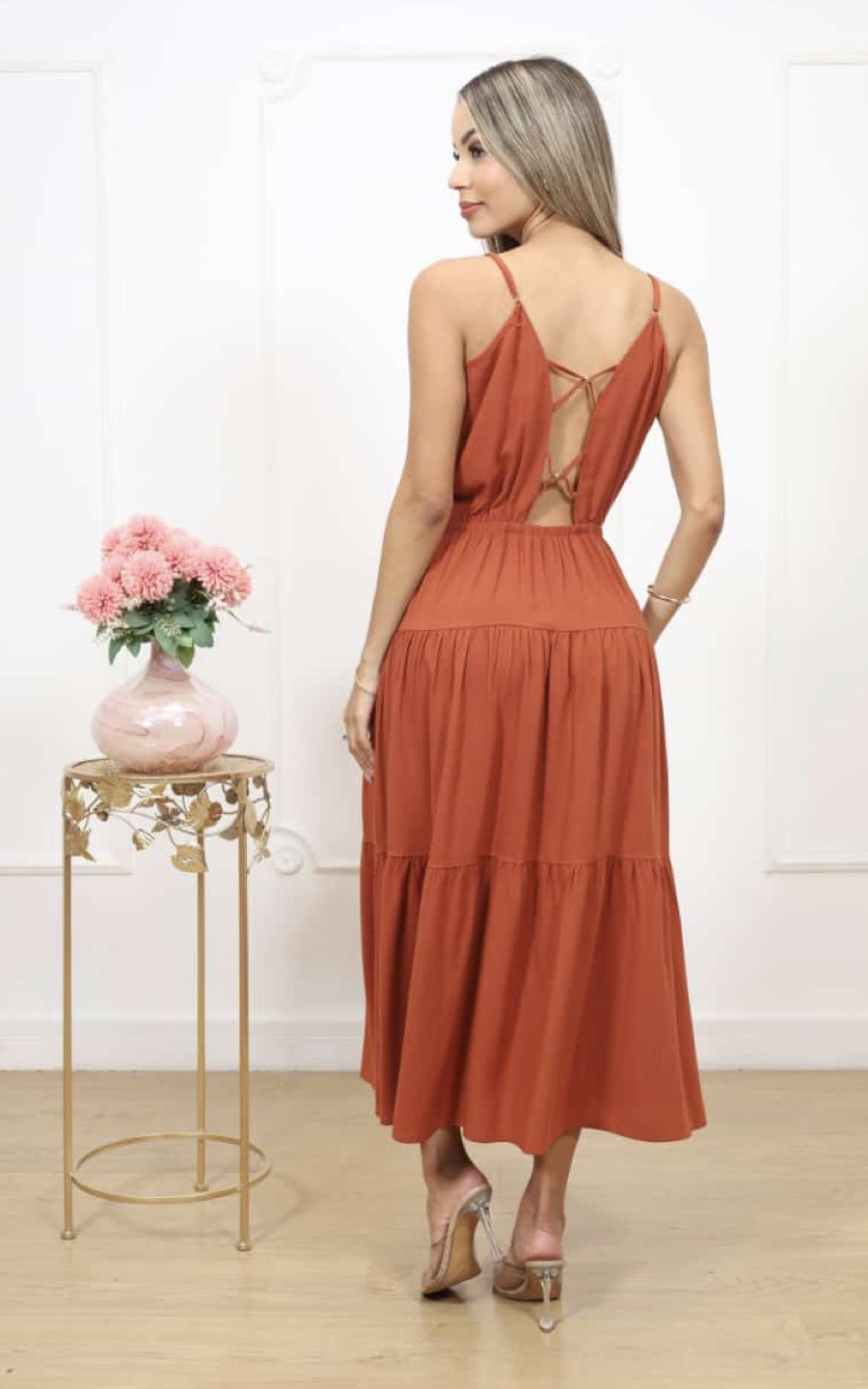 VESTIDO NARANJA LARGO | DELFIN ROSA
