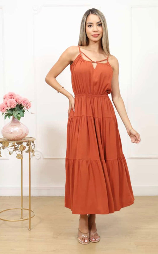 VESTIDO NARANJA LARGO | DELFIN ROSA