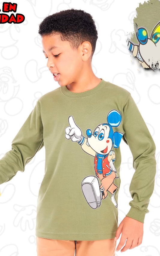 POLO MANGA LARGA MICKEY VERDE | CHUPETIN