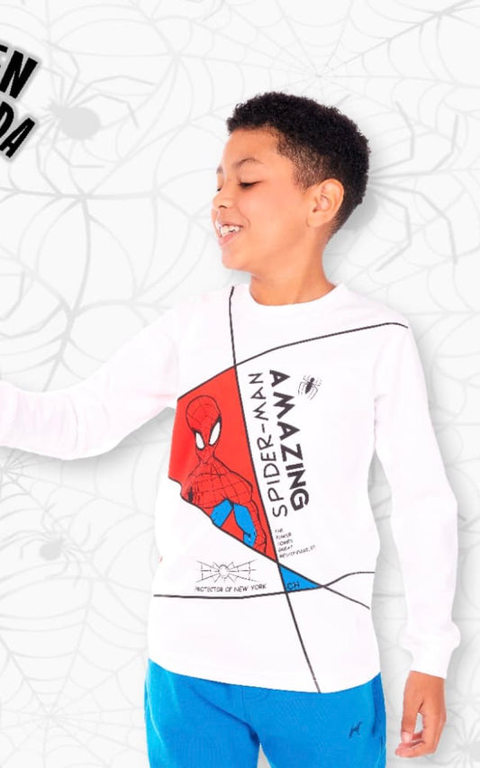 POLO MANGA LARGA BLANCO SPIDERMAN | CHUPETIN