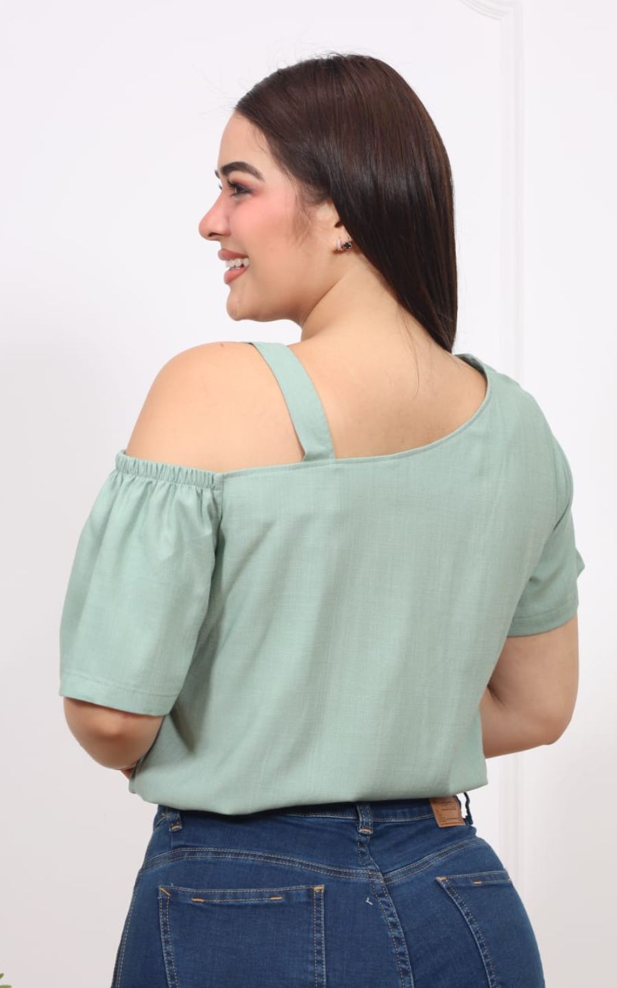 BLUSA VERDE TIRAS | DELFIN ROSA