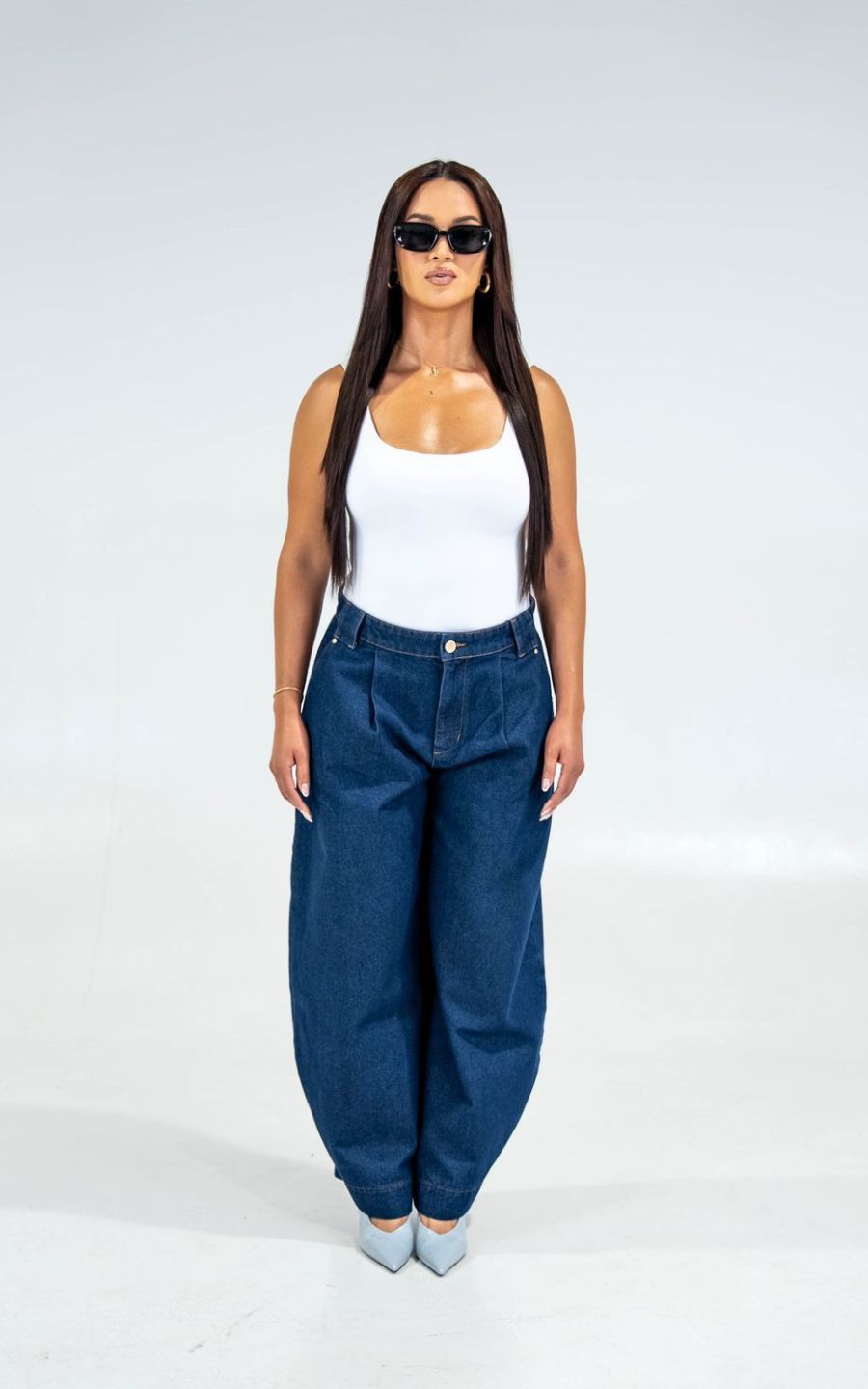 PANTALON BALLOON DENIM CELESTE CLASICO | ANGIE ARIZAGA JEANS