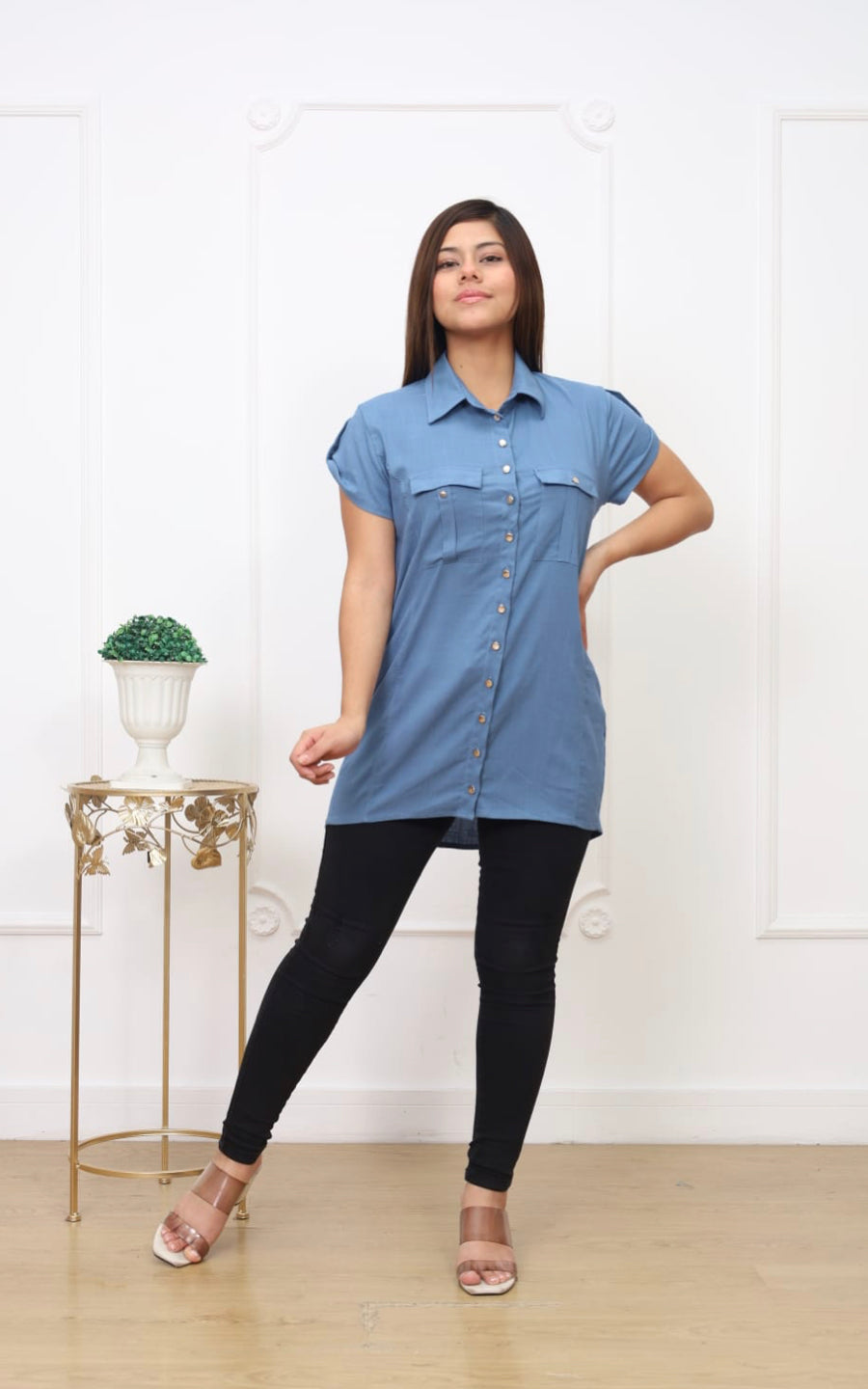 BLUSA AZUL MANGA CORTA | DELFIN ROSA