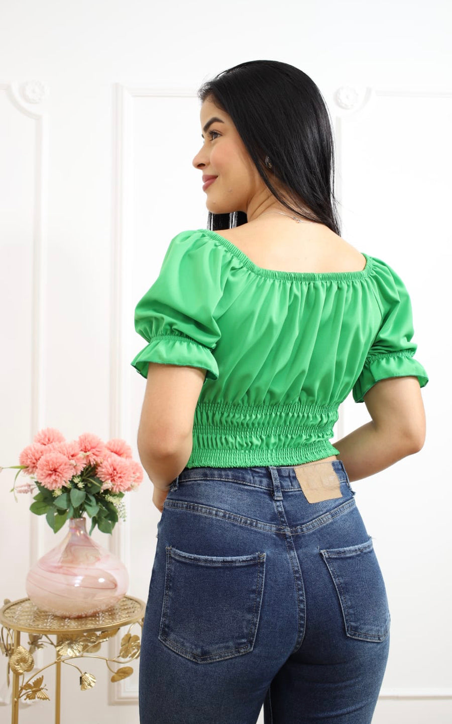 BLUSA VERDE LAZO | DELFIN ROSA