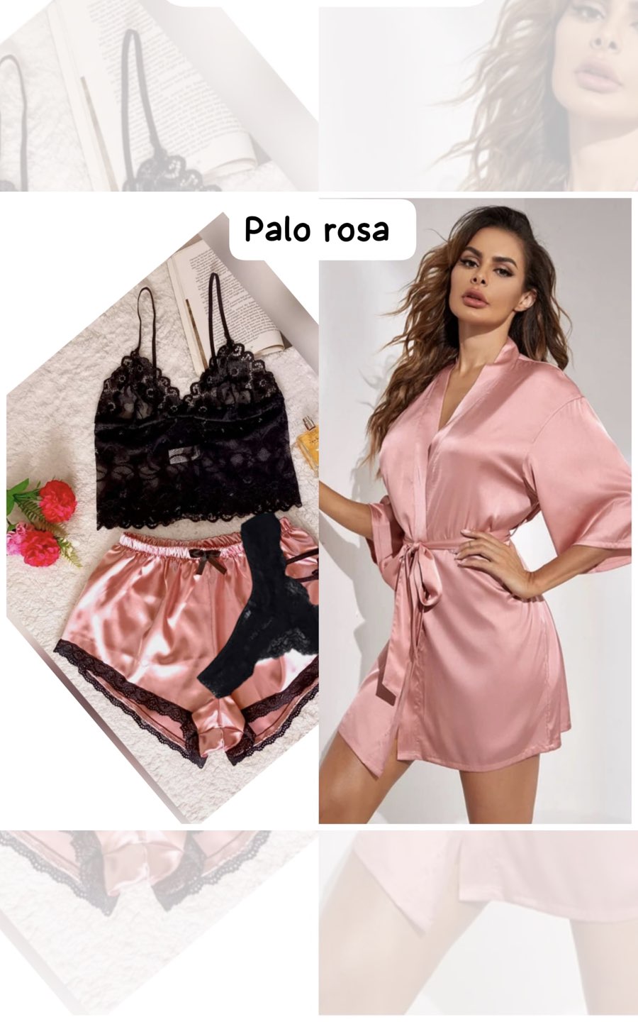 PIJAMA SEXY 4 PIEZAS ROSADO | DIVAS