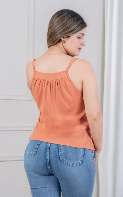 BLUSA NARANJA BOTONES | DELFIN ROSA