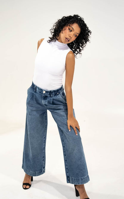 PANTALON SASTRE DENIM CELESTE CLASICO | ANGIE ARIZAGA JEANS