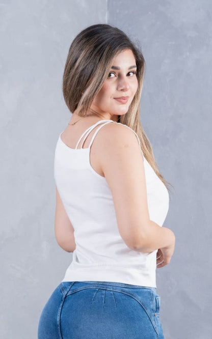 BLUSA BLANCA TIRAS | DELFIN ROSA