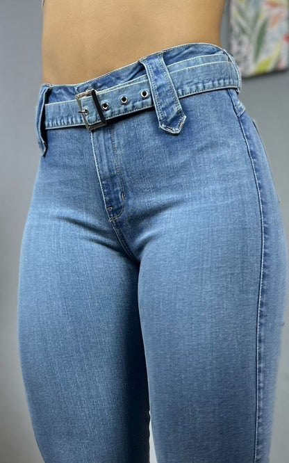 PANTALÓN FLARE CORREA CELESTE | FLOWER'S JEANS