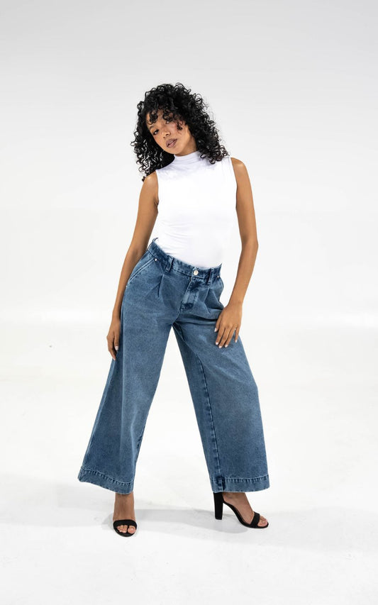 PANTALON SASTRE DENIM CELESTE CLASICO | ANGIE ARIZAGA JEANS