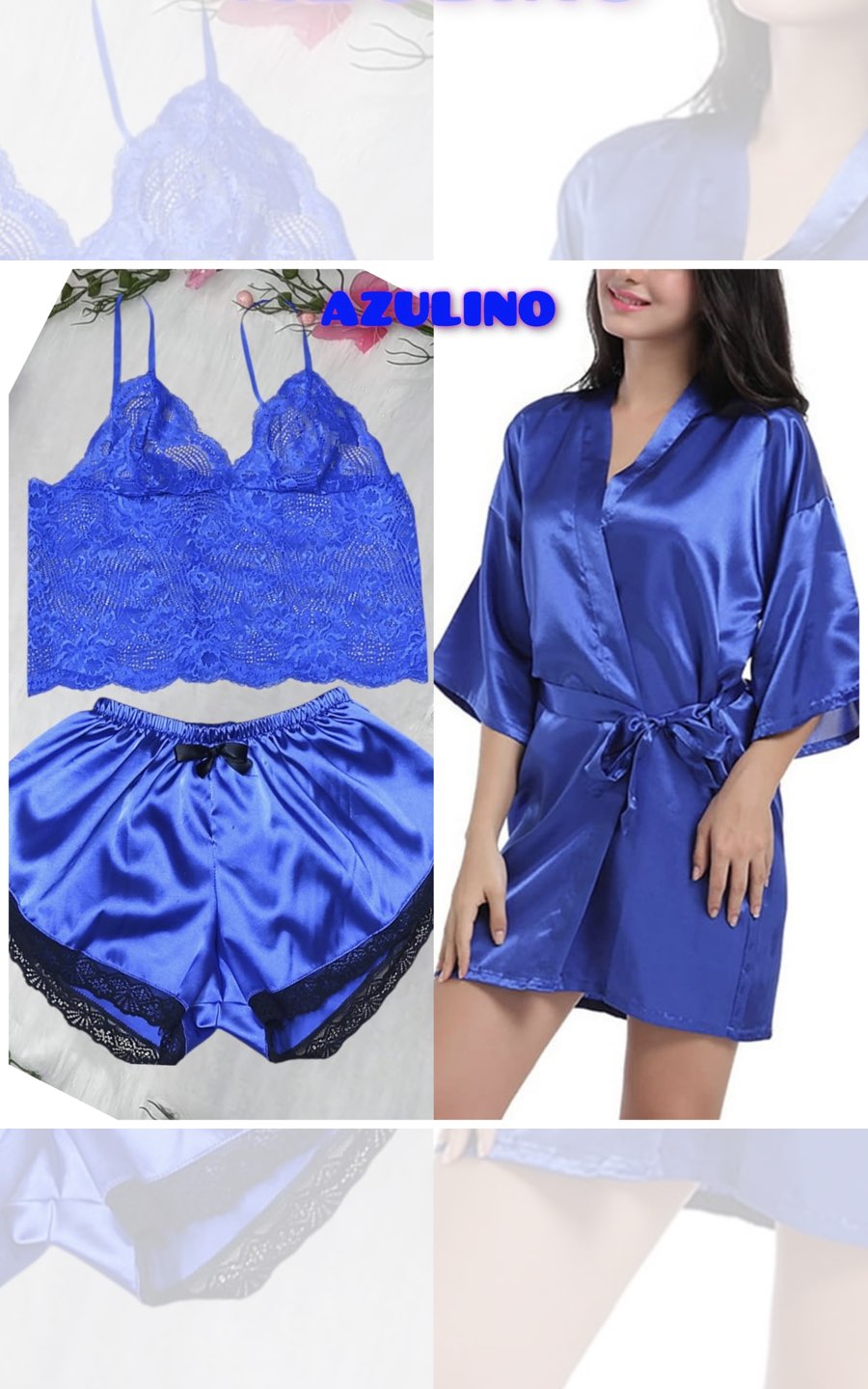 PIJAMA SEXY 4 PIEZAS AZUL | DIVAS