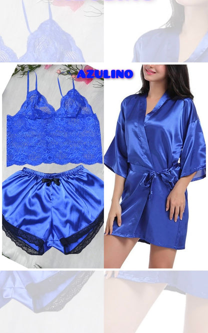 PIJAMA SEXY 4 PIEZAS AZUL | DIVAS