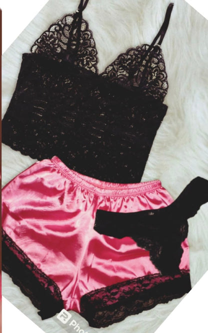 PIJAMA SEXY 4 PIEZAS ROSADO | DIVAS