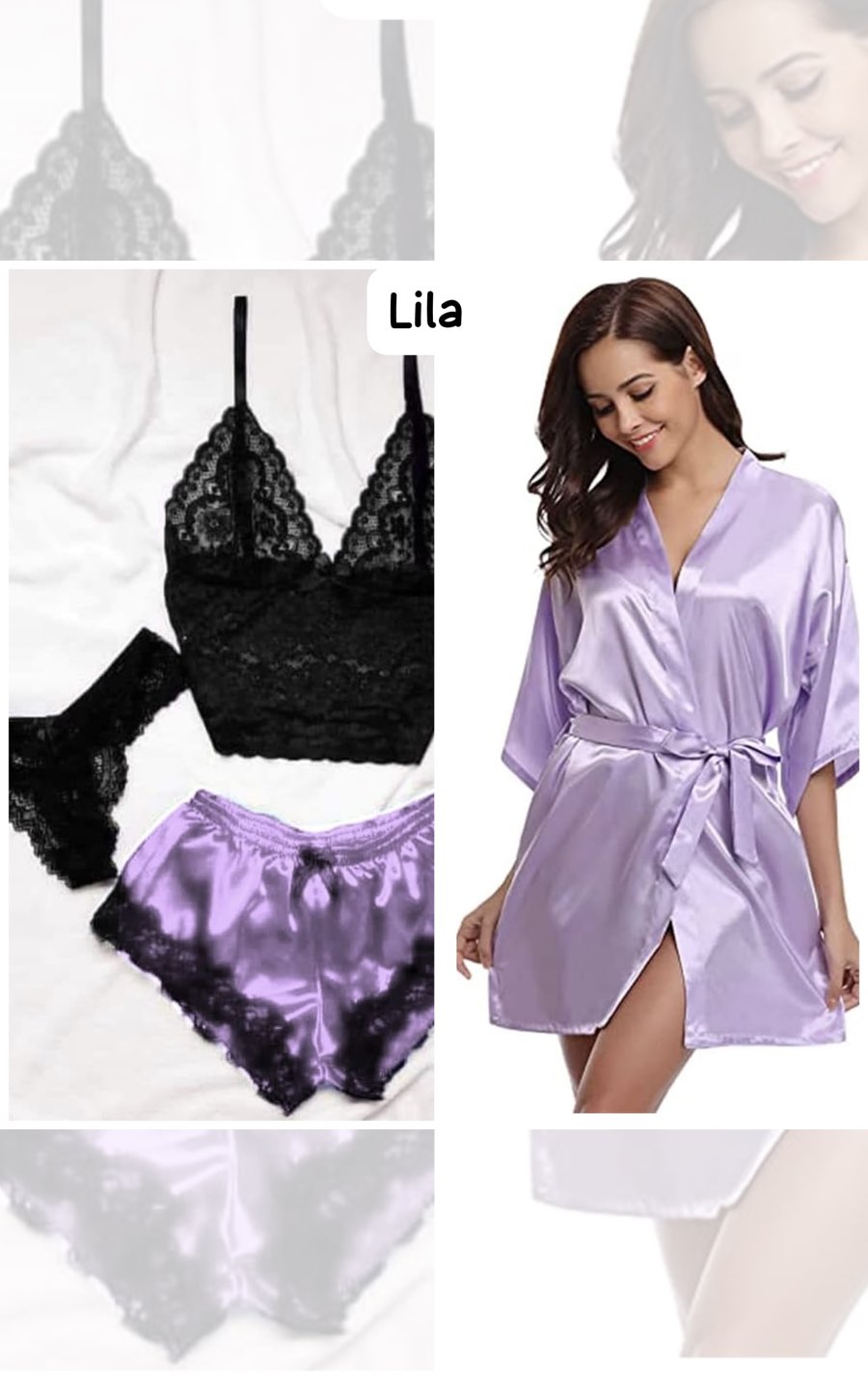 PIJAMA SEXY 4 PIEZAS LILA | DIVAS