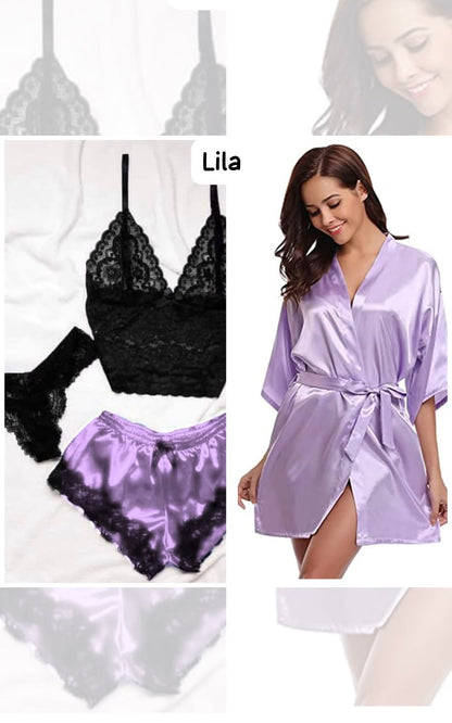 PIJAMA SEXY 4 PIEZAS LILA | DIVAS
